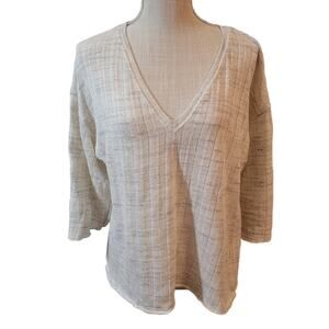 Zara Trafaluc Cream Grey Marled Lightweight V-Neck Knit Sweater Size Medium